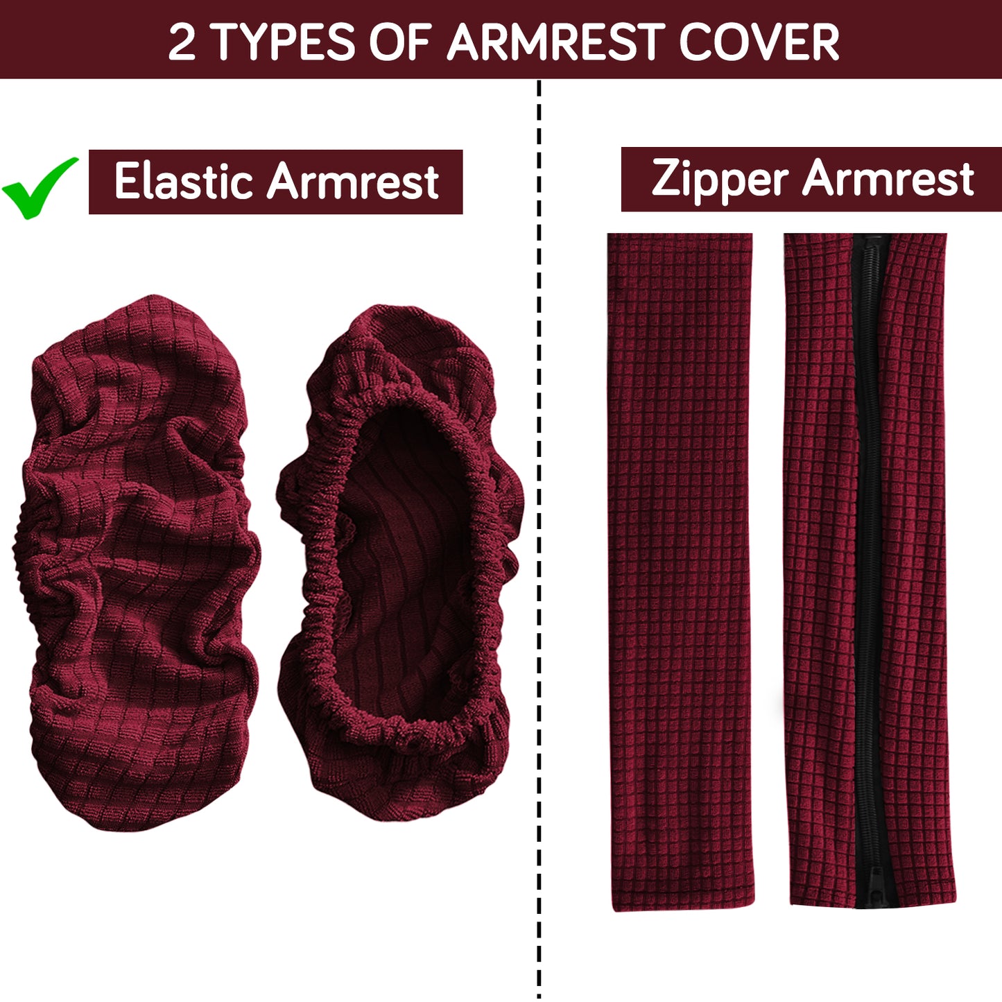 210gsm Jacquard Water Repellent Armrest Covers for Office Chair (Elastic Style), 1 Pair, Burgundy