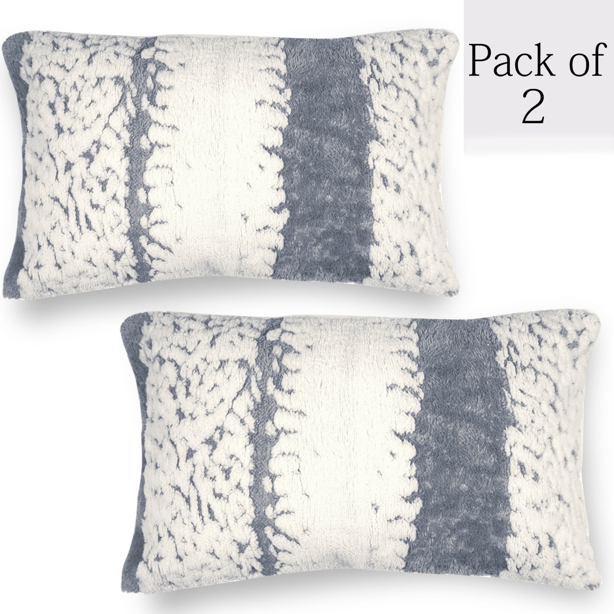 Luxury Wavy Plush Cushion Cover for Sofa - Pewter Grey - Pack of 2