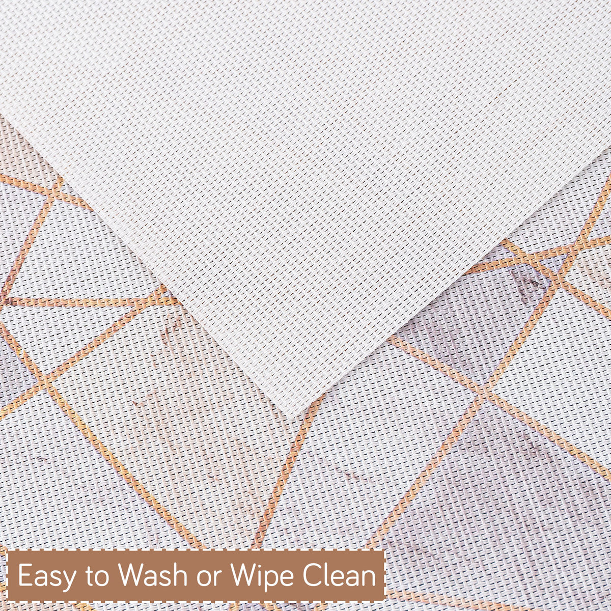 Marble Fusion PVC Mats for Dining Table, Angular Aura - Cream Gold