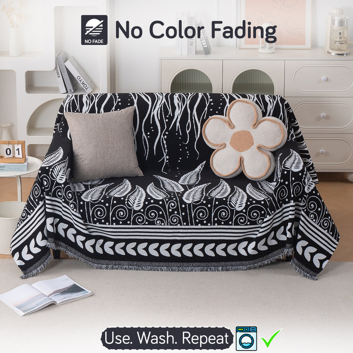 Buy Black Fern Tribal Serene Abode Chenille 2 Seater Sofa Throw | HOKIPO