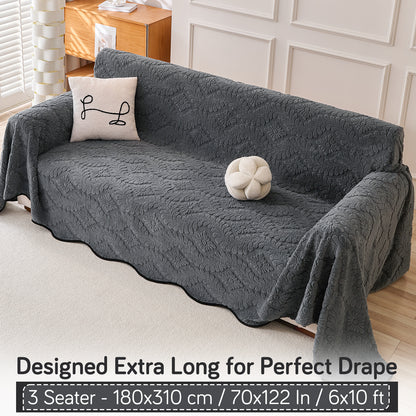 Buy Charcoal Grey Colour Wavy Petal Crest Series Plush Sofa Throw – 3 Seater Sofas | HOKIPO
