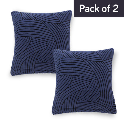 'WaveLine Series' Jacquard Cushion Cover Set of 2, Royal Blue