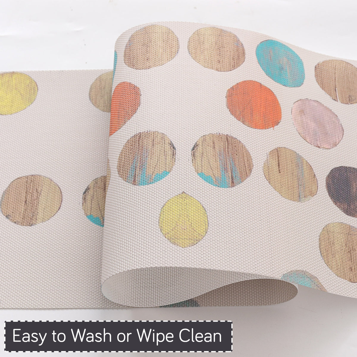 Color Splash PVC Mats for Dining Table, Watercolor Circles - Soft Beige