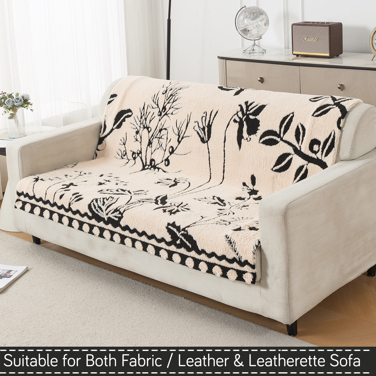 'Noirea Series' Plush Sofa Cover for Seat & Back, Butterfly Garden