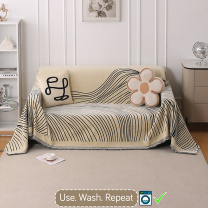 WaveLoom Collection Printed Chenille Sofa Cover Throw, Navy Blue