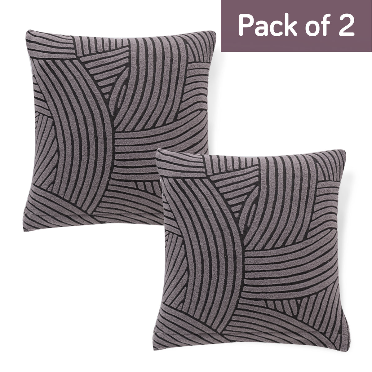 'WaveLine Series' Jacquard Cushion Cover Set of 2, Charcoal Grey