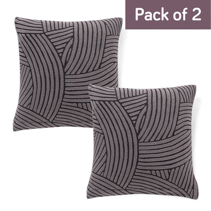 'WaveLine Series' Jacquard Cushion Cover Set of 2, Charcoal Grey