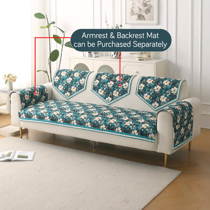 Florentina Series Printed Holland Velvet Sofa Mat - Pansies Teal