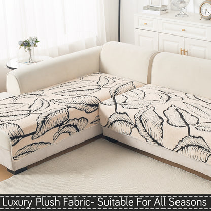 Luxury Plush Sherpa Anti Slip L Shape & Combination Sofa Mat, 'Noirea Series'|Botanical Leaf