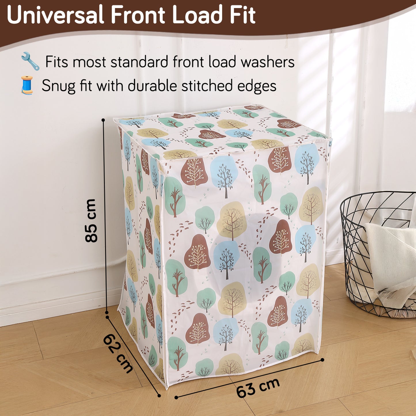 Waterproof Front Load / Top Load Washing Machine Cover | PEVA Dustproof Protective Cover for 6kg, 6.5kg, 7kg & 7.5kg Fully Automatic Machines, Nature Trees