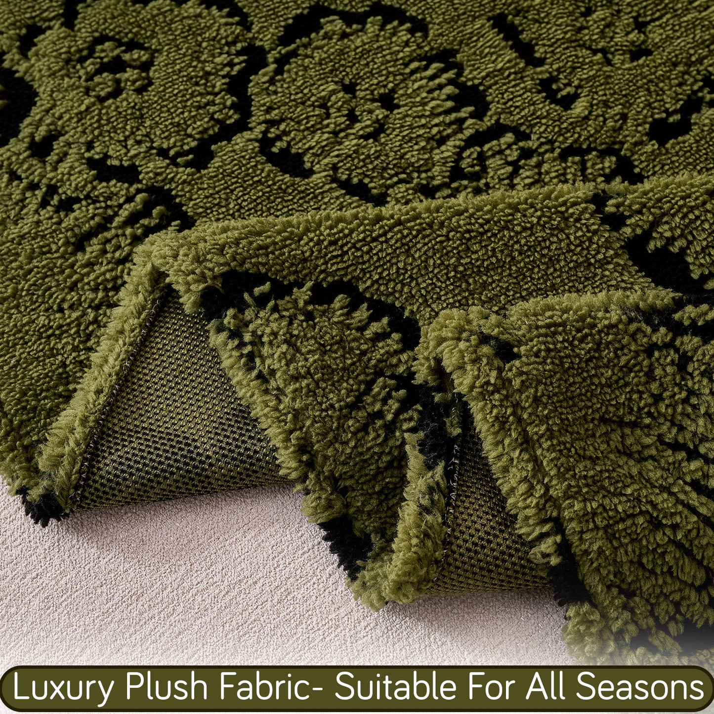 Buy Forest Olive Colour Camellia Blossom Luxury Plush Fabric Sofa Throw | HOKIPO