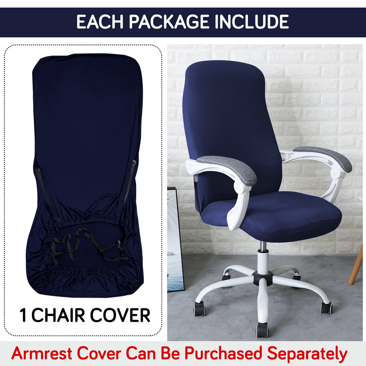 Office Chair Cover for Desk Chair (Mid-Back) – 140 GSM Stretch Fabric – Washable, Durable & Anti-Slip – Fits Mid-Back Office Chairs, Navy Blue
