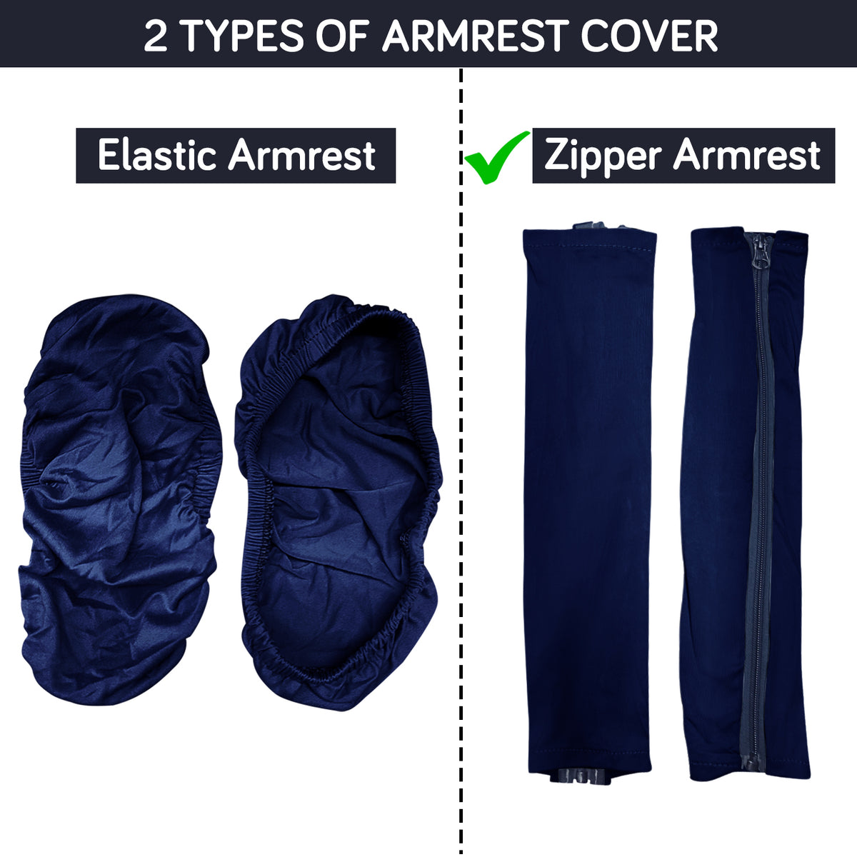 140gsm Armrest Covers for Office Chair (Zipper Style), 1 Pair, Navy Blue