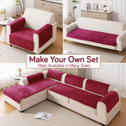 Diamond Plush Pebble Quilted Sofa Cover Mat, Wine