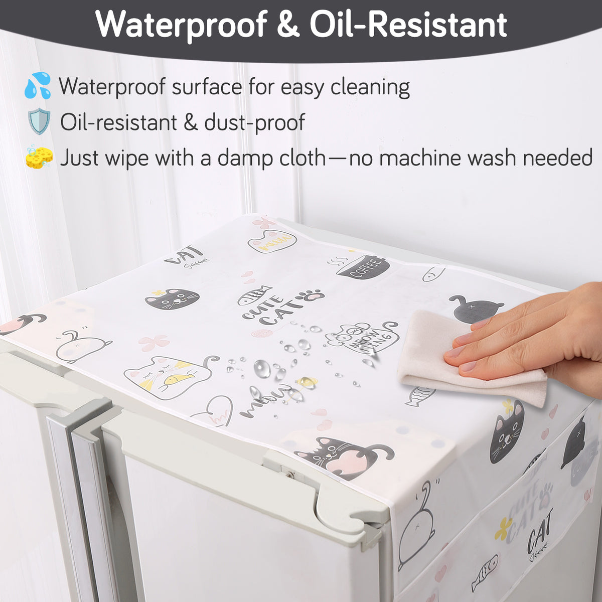 Small / Large Fridge Cover Top | For Smaller Single Door, Double Door and Bigger Double Door Refrigerator - Waterproof, Printed with 6 Side Pockets, Playful Cats