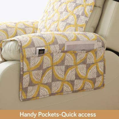 Quilted Printed Recliner Mats for 1 Seater Recliner Sofa, Windmill Cyber Yellow
