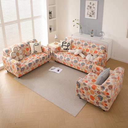 Premium Printed Velvet Sofa Cover 1/2/3 Seaters Fully Covered, Coral Autumn Leaves