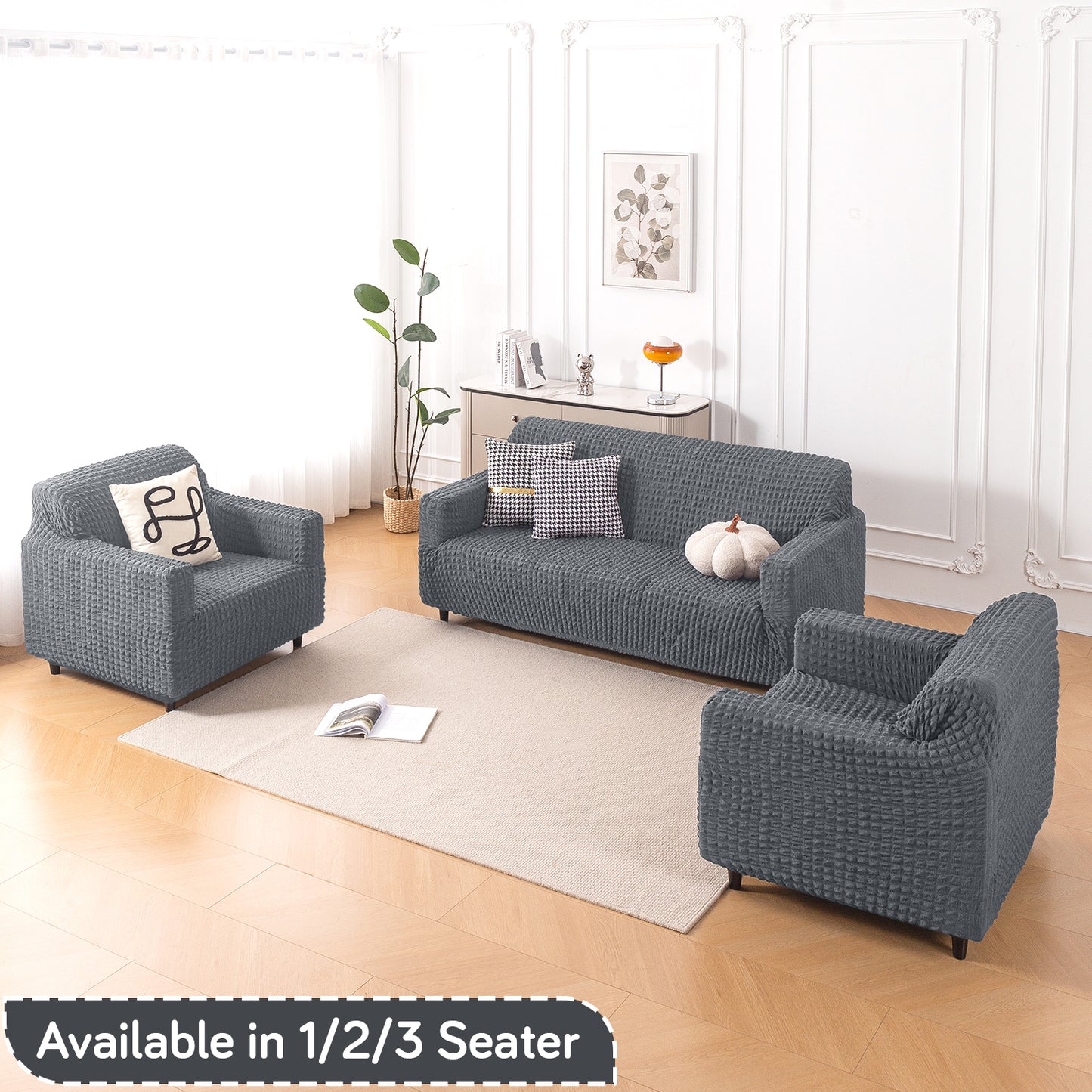 Aria Nova Elastic 280 GSM Stretchable Bubble Sofa Cover, Dark Grey