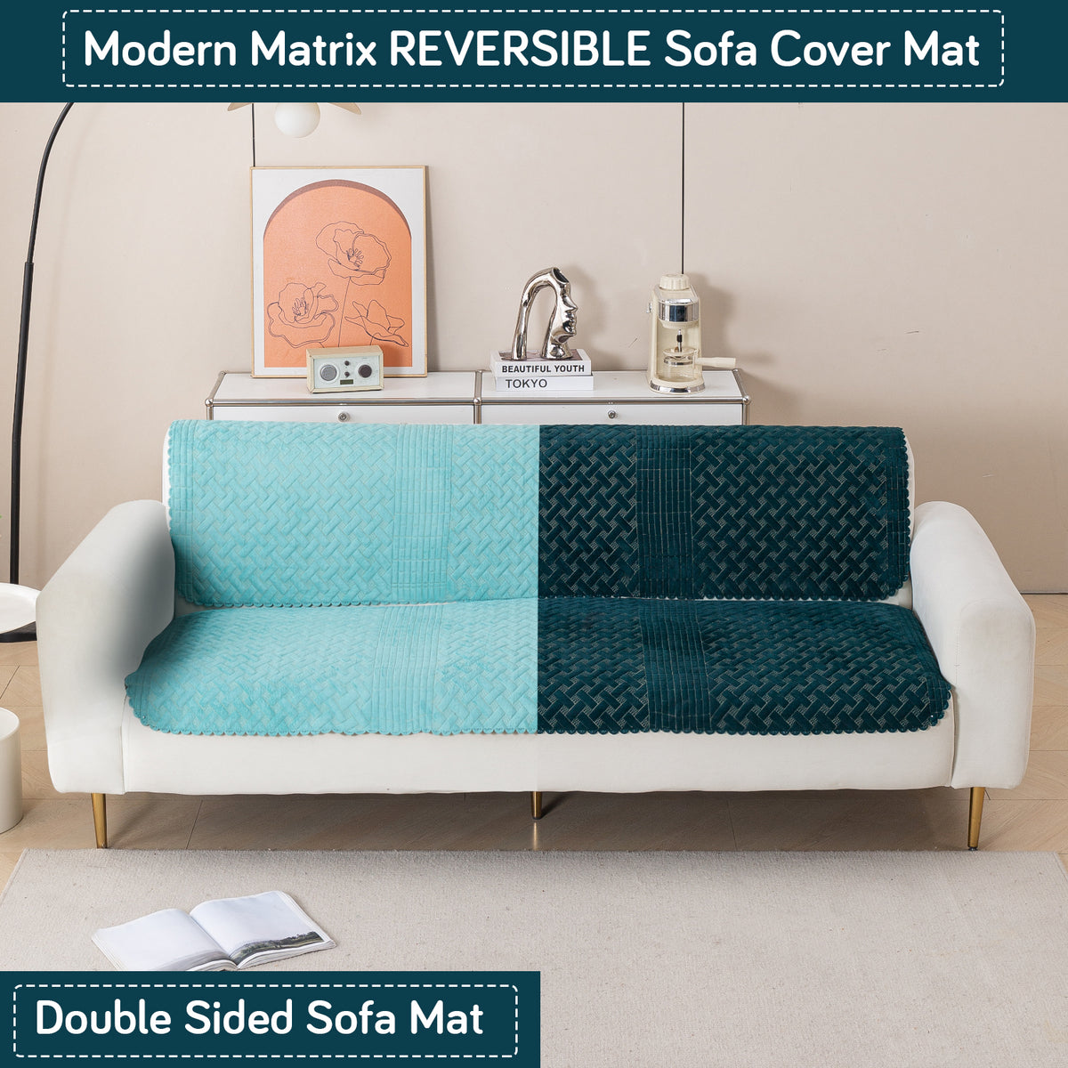 Modern Matrix 5-Seater Reversible Sofa Cover (3+1+1), Light Taupe