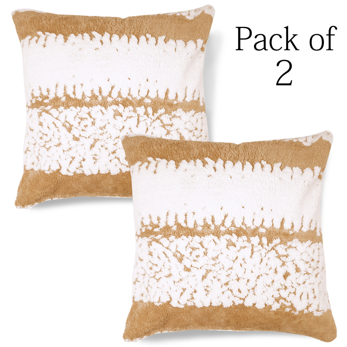 Luxury Wavy Plush Cushion Cover for Sofa - Desert Brown - Pack of 2