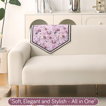 Florentina Series Printed Holland Velvet Sofa Mat - Peony Lavender