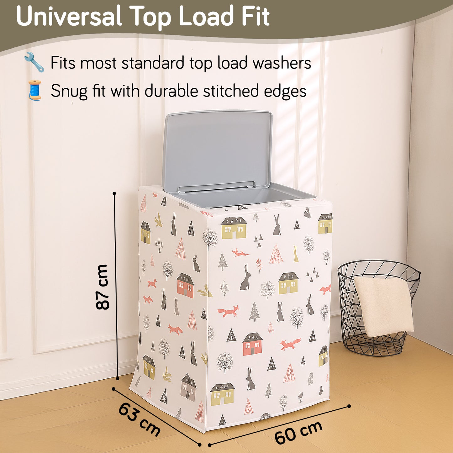 Waterproof Front Load / Top Load Washing Machine Cover | PEVA Dustproof Protective Cover for 6kg, 6.5kg, 7kg & 7.5kg Fully Automatic Machines, Woodland Village