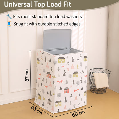 Waterproof Front Load / Top Load Washing Machine Cover | PEVA Dustproof Protective Cover for 6kg, 6.5kg, 7kg & 7.5kg Fully Automatic Machines, Woodland Village