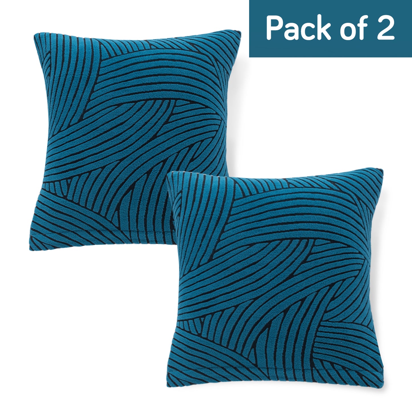 'WaveLine Series' Jacquard Cushion Cover Set of 2, Teal Green
