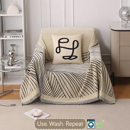 WaveLoom Collection Printed Chenille Sofa Cover Throw, Navy Blue