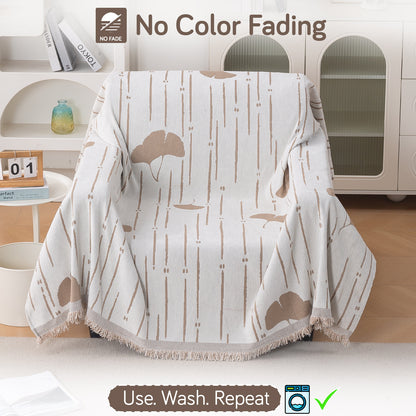 Premium 320 GSM Chenille Sofa Cover Throw All Season 'Serene Abode Series', Beige Ginkgo Lines