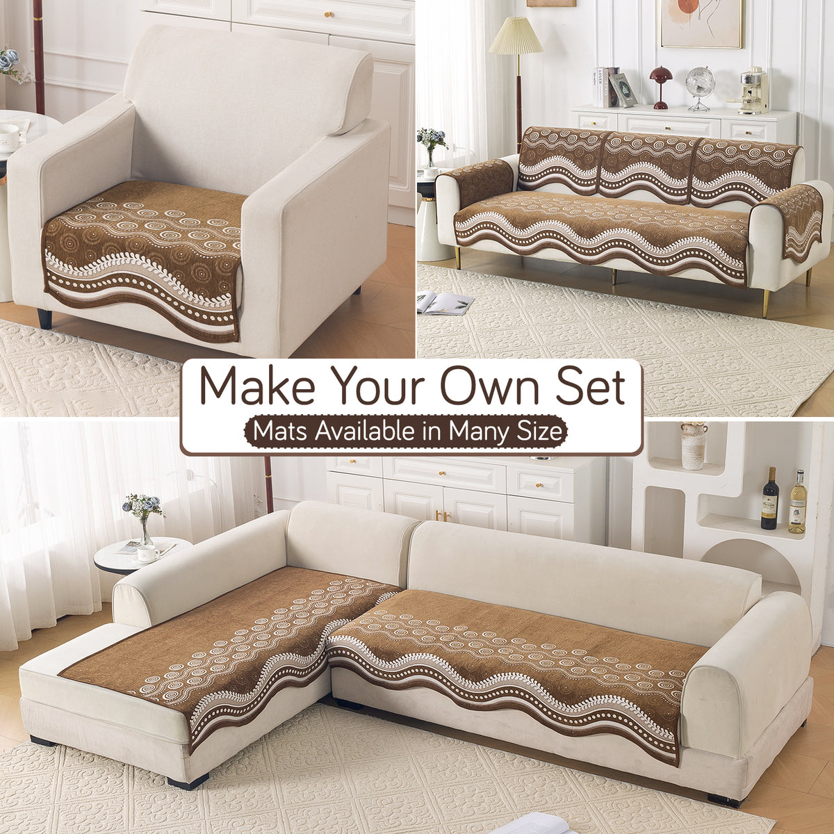 Serene Curves Sofa Cover Mat, Flowy Swirl