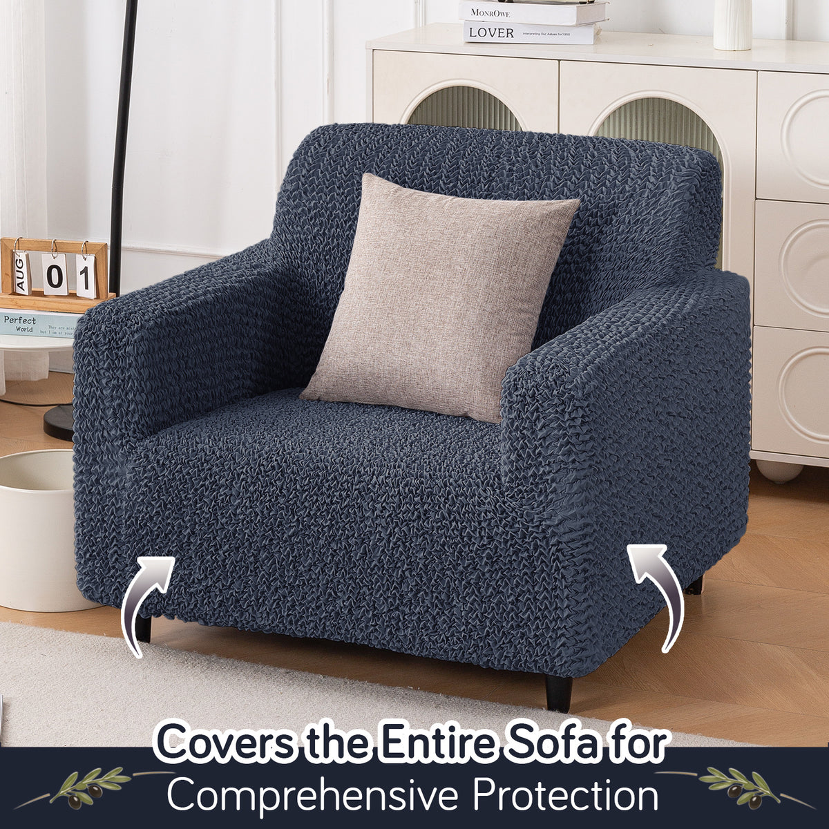 Italian Belissia Luxe Series' Super Stretchable Microfiber 1/2/3 Seater Sofa Cover, Navy Blue