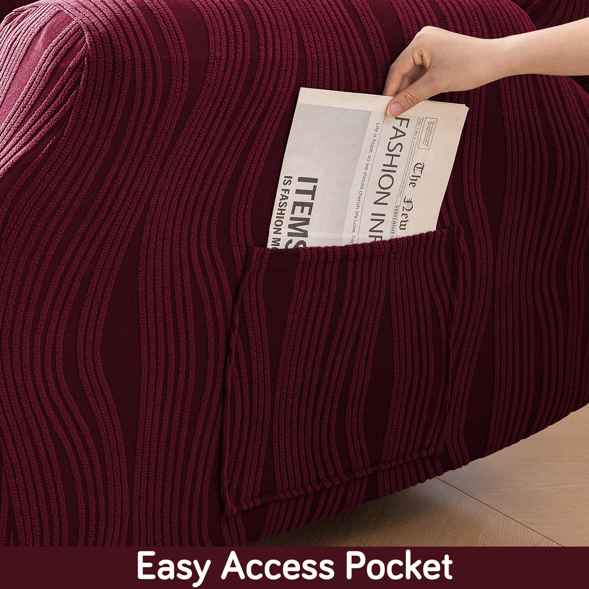 Buy Burgundy Colour nestiva series knitting jacquard recliner sofa cover​ with pocket | HOKIPO