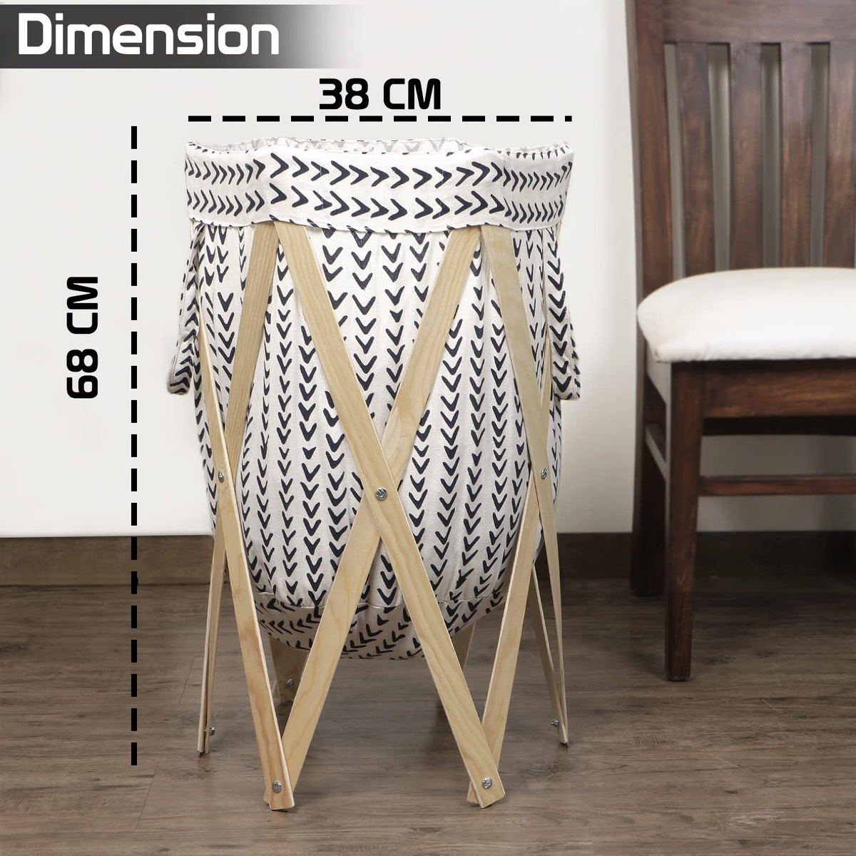 Large European Pattern Laundry Hamper Foldable Wooden Cloth Basket , White