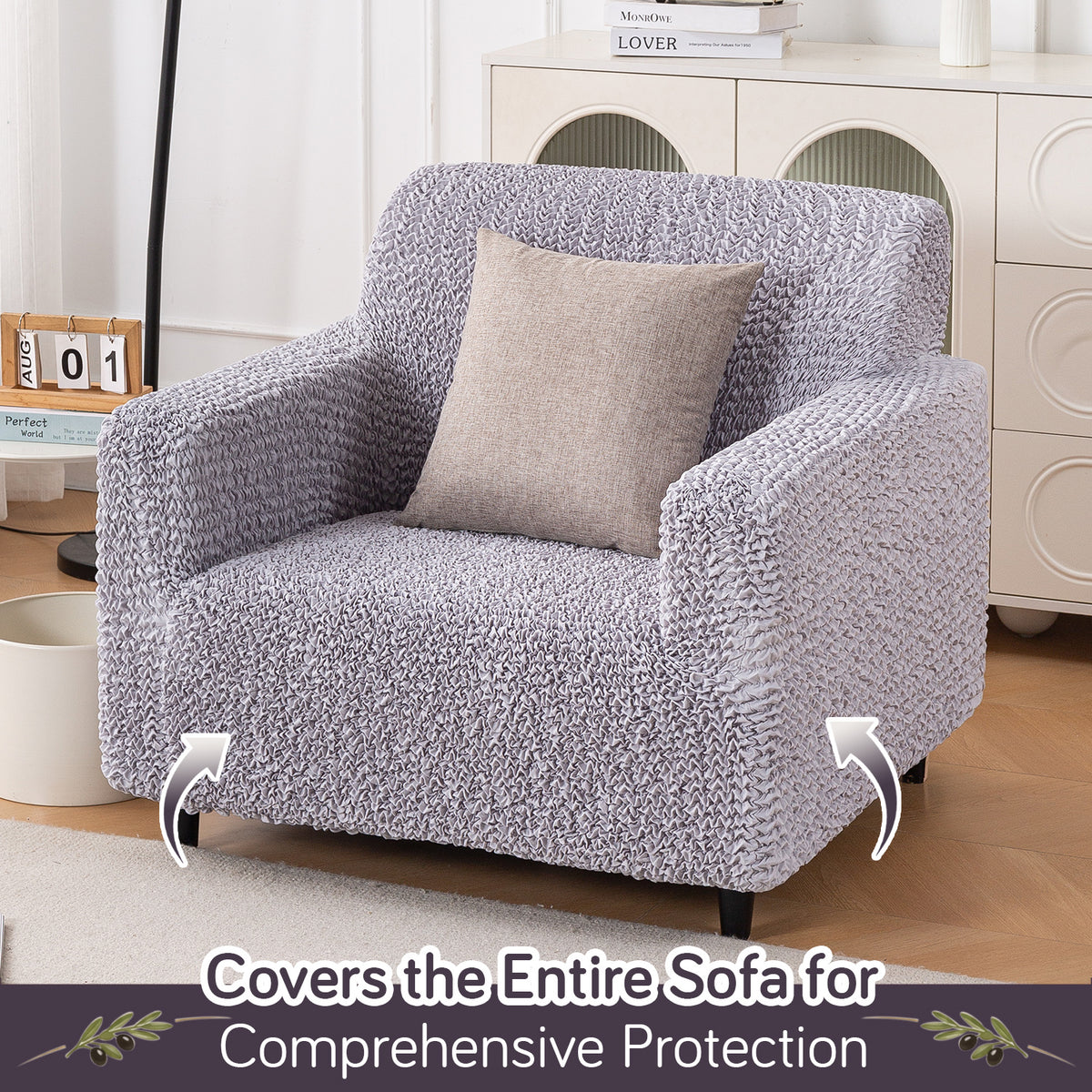 Italian Belissia Luxe Series' Super Stretchable Microfiber 1/2/3 Seater Sofa Cover, Ice Grey