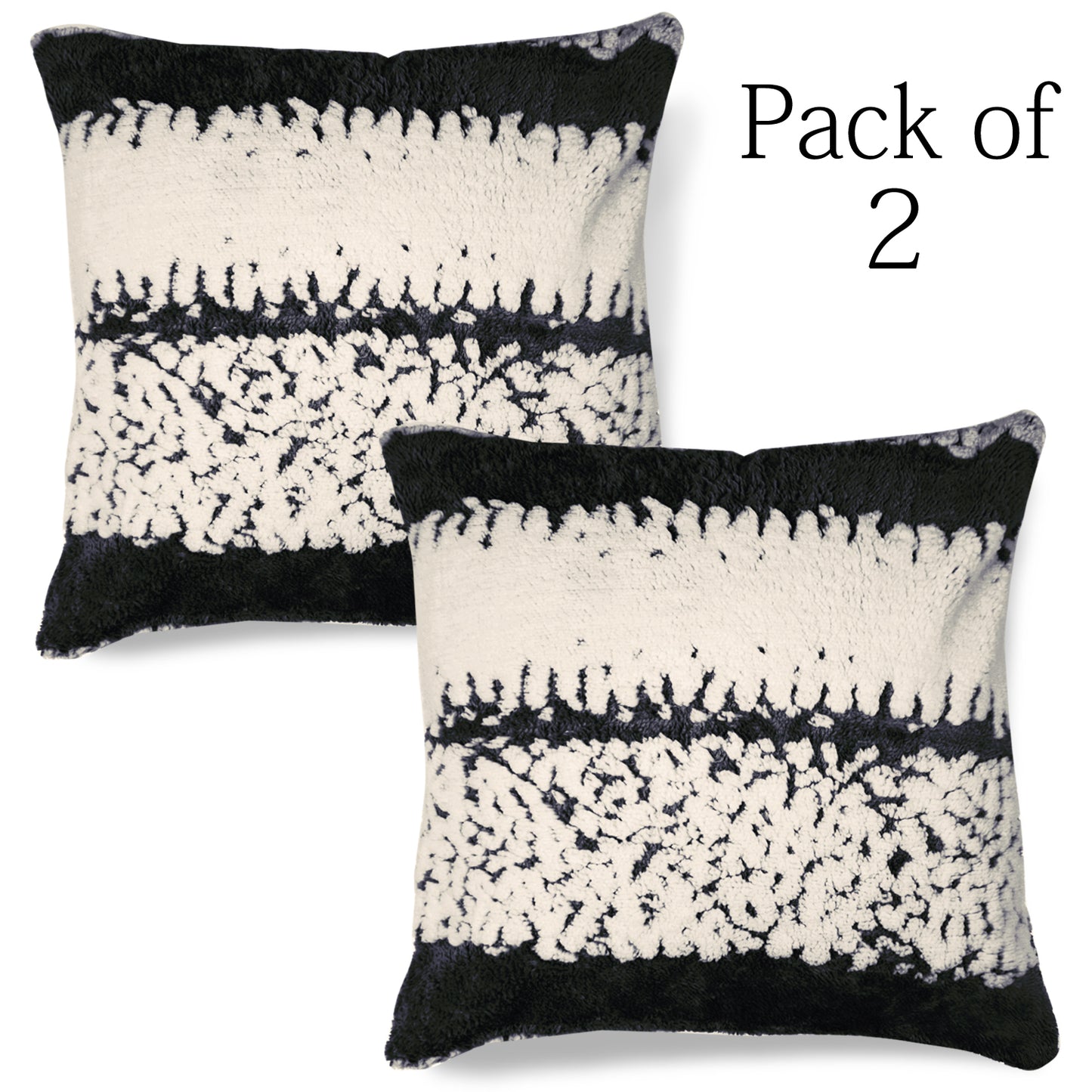 Luxury Wavy Plush Cushion Cover for Sofa - Black