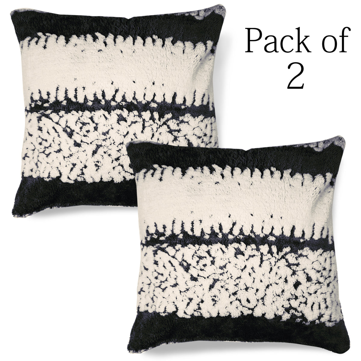 Luxury Wavy Plush Cushion Cover for Sofa - Black - Pack of 2