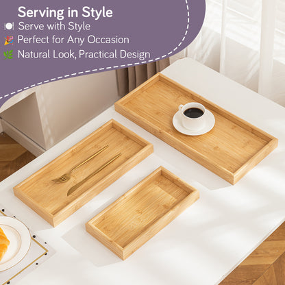 Wooden Serving Tray MDF Rectangular Eco-Friendly Trays Set of 3 – Small, Medium, Large
