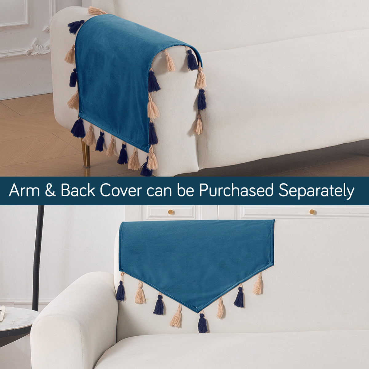 Tassel Tone Holland Velvet Sofa Cover Mat, Sea Blue