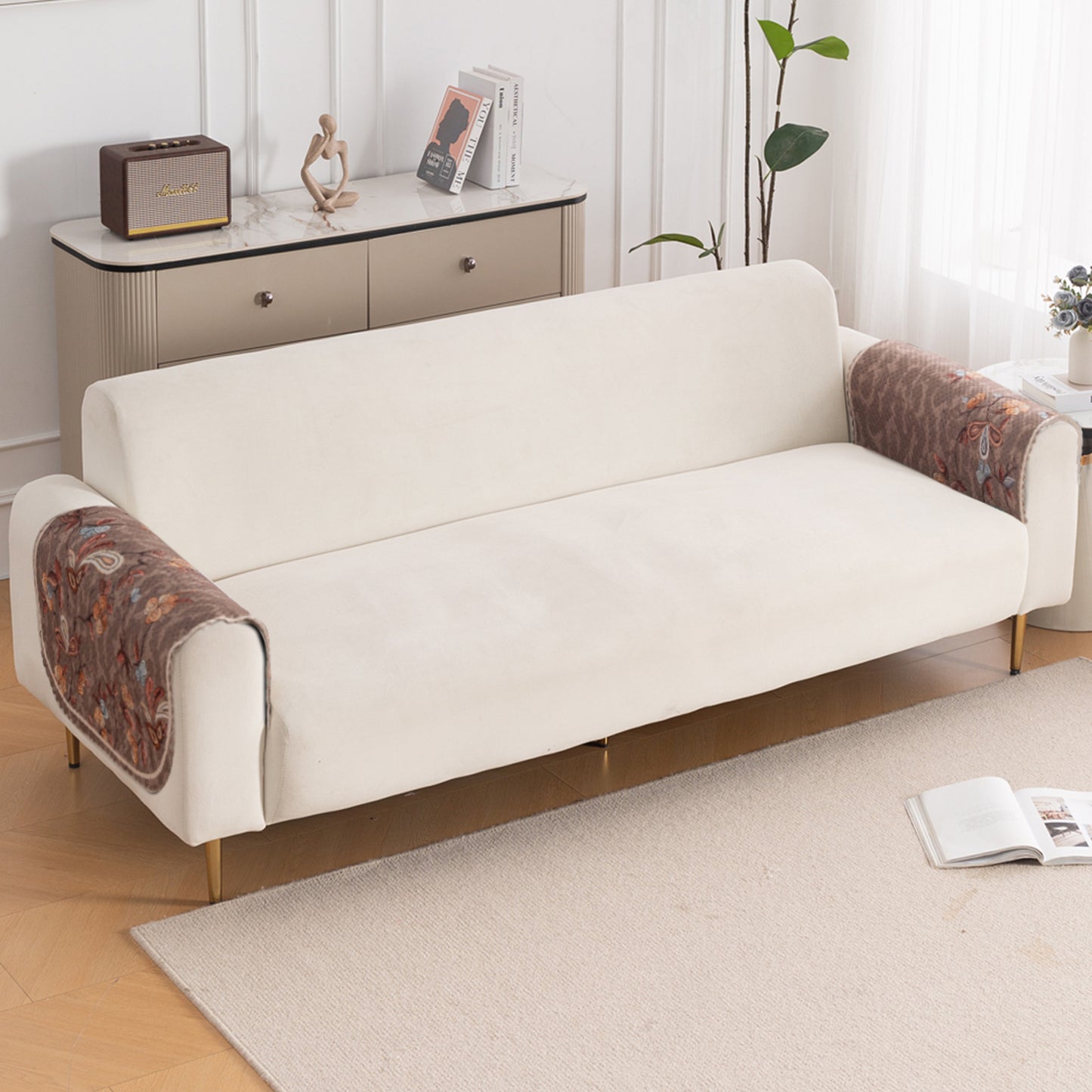 HeavenHue Fleece Soft Touch Quilted Sofa Cover Set Washable Sofa Panel for Seat & Bk - Vintage Bloom