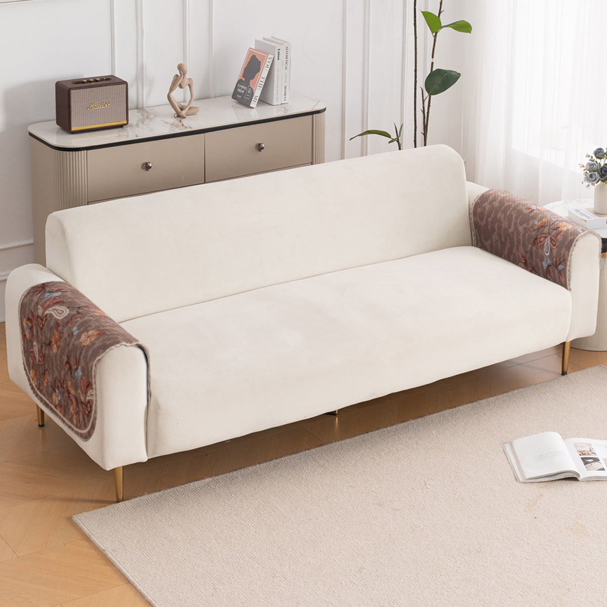 HeavenHue Fleece Soft Touch Quilted Sofa Cover Set Washable Sofa Panel for Seat & Bk - Vintage Bloom