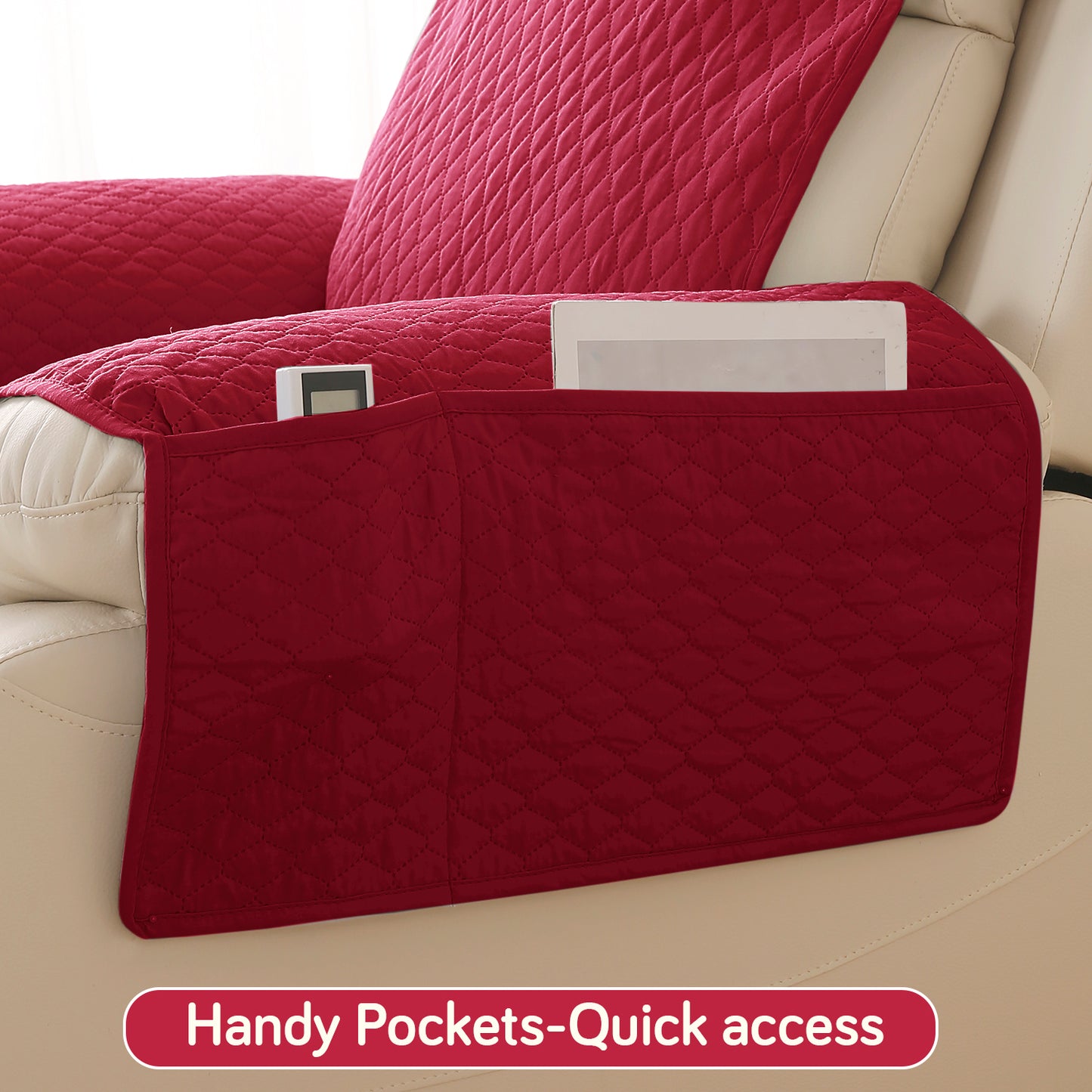 Quilted Recliner Mats for 1 Seater Recliner Sofa, Maroon