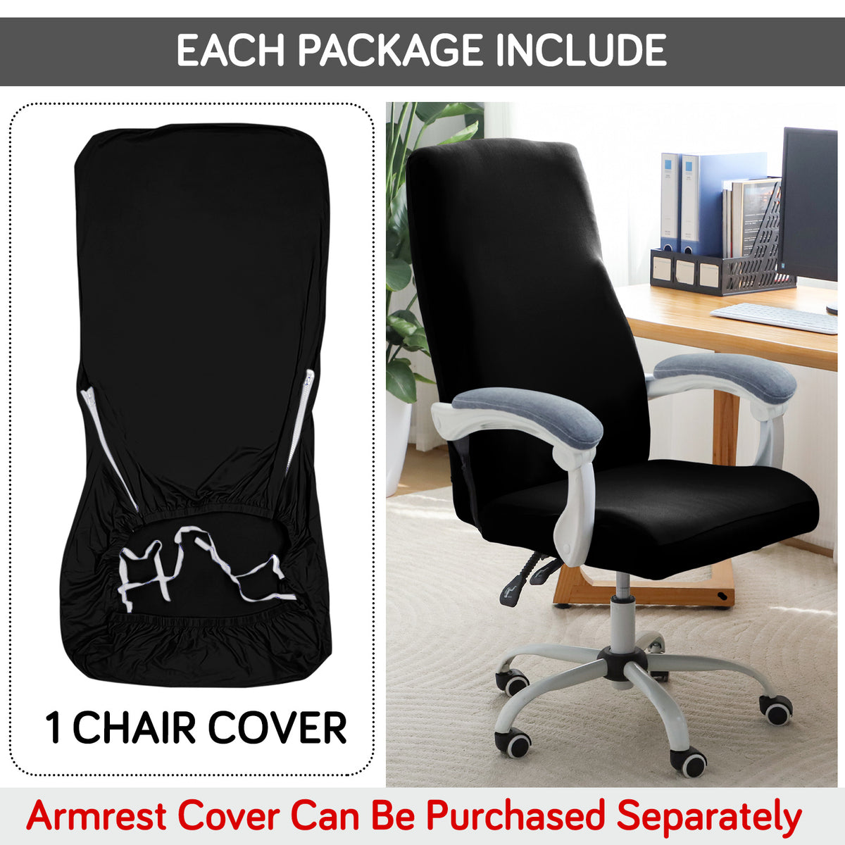 Office Chair Cover for Executive Chair (High-Back) – 140 GSM Stretchable Fabric – Washable & Anti-Slip – Fits Big & Tall Office Chairs, Black