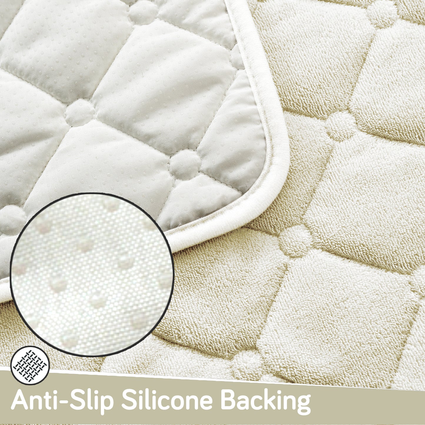 Diamond Tuft Plush Sofa Cover Mat, Ivory Cream