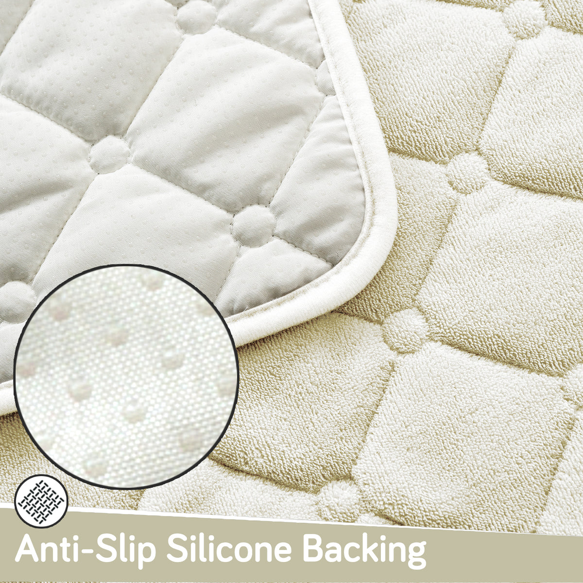 Diamond Tuft Plush Sofa Cover Mat, Ivory Cream