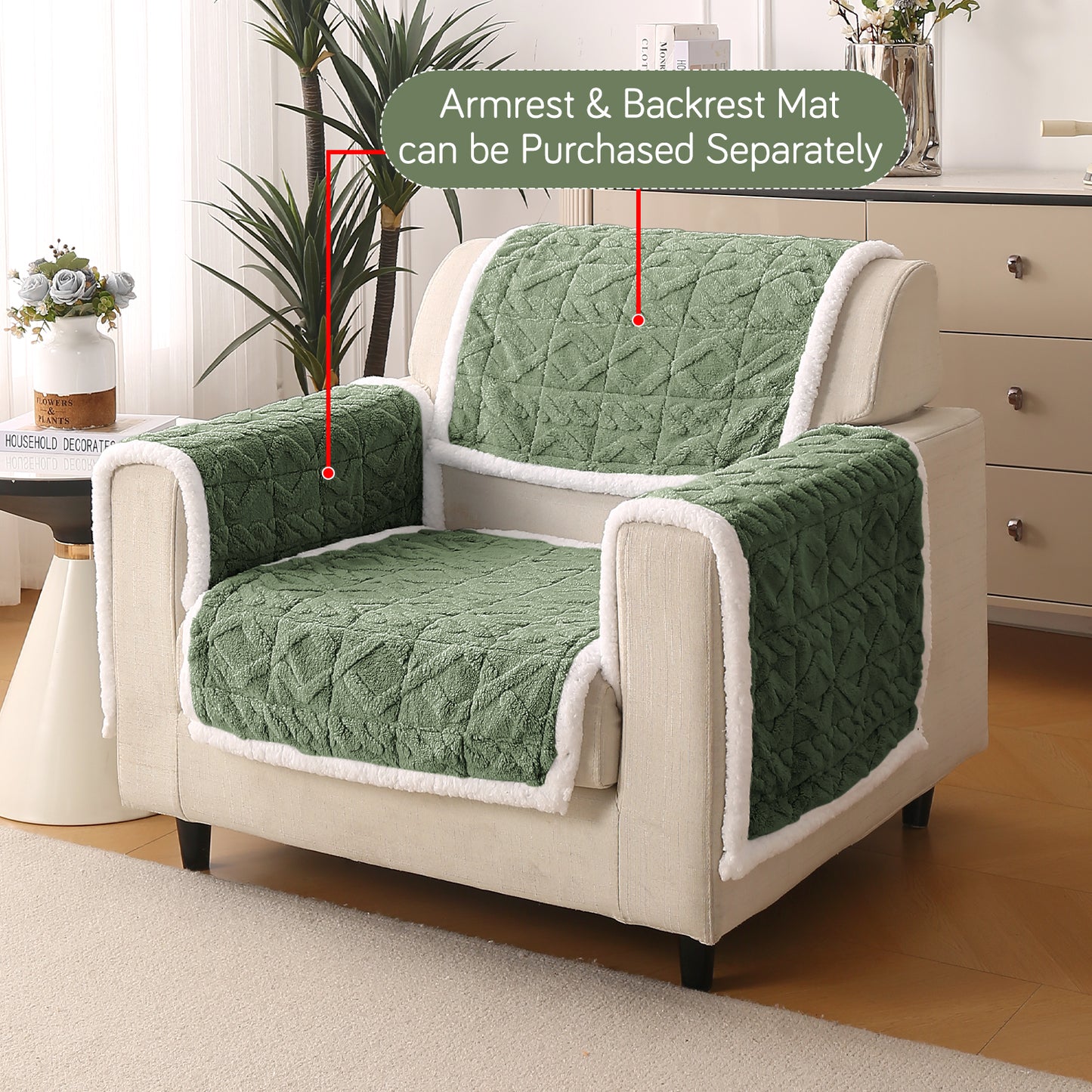 'Italian Caelora' Luxury Jacquard Plush Anti-Slip Sofa Cover Mat - Sage Green