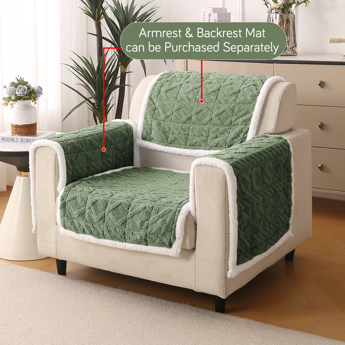'Italian Caelora' Luxury Jacquard Plush Anti-Slip Sofa Cover Mat - Sage Green