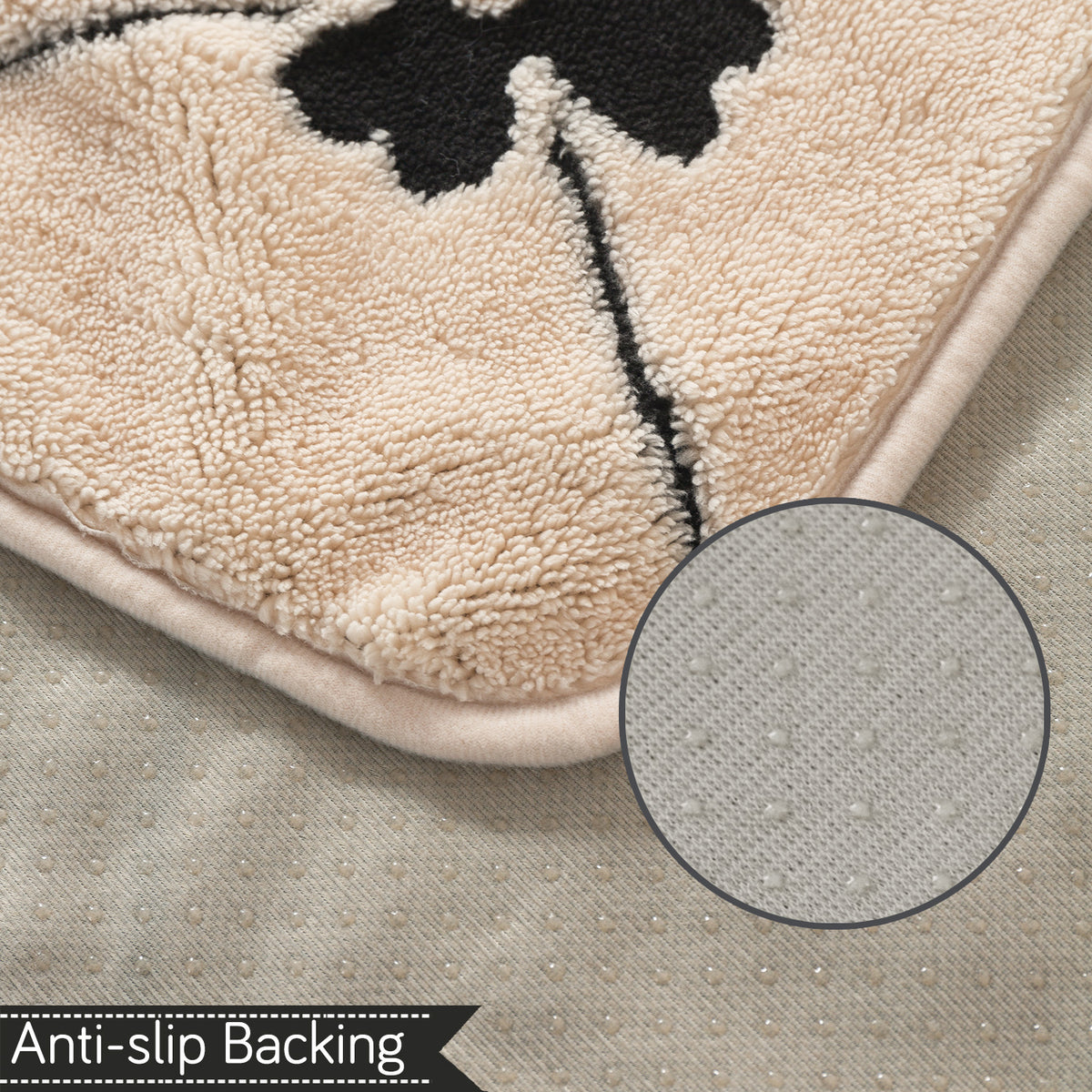 Luxury Plush Sherpa Anti Slip Combination Sofa Mat, 'Noirea Series'|Floral Lattice