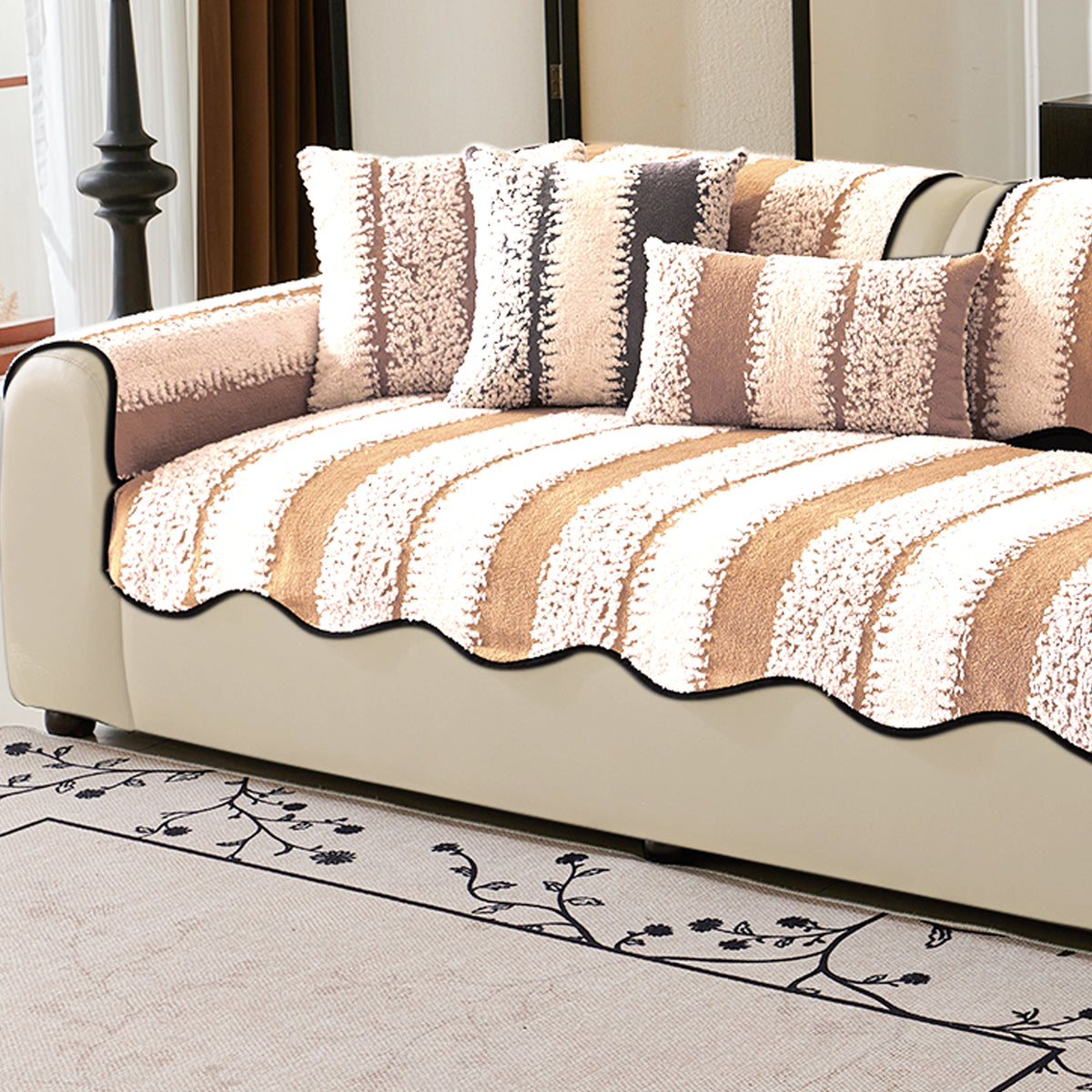 Luxury Wavy Plush Cushion Cover for Sofa - Desert Brown - Pack of 2