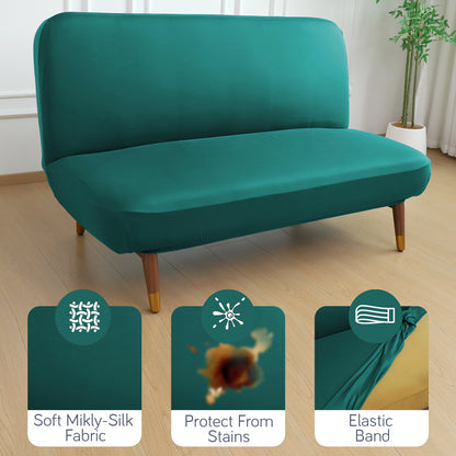 SereneSolids Stretchable Elastic Armless Sofa Cover – 140 GSM, Futon Slipcover, Easy Fit, Teal